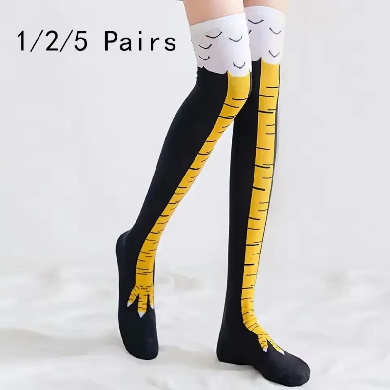 Funny Chicken Leg Socks - 1/2/5 أزواج من الجوارب النسائية الطويلة