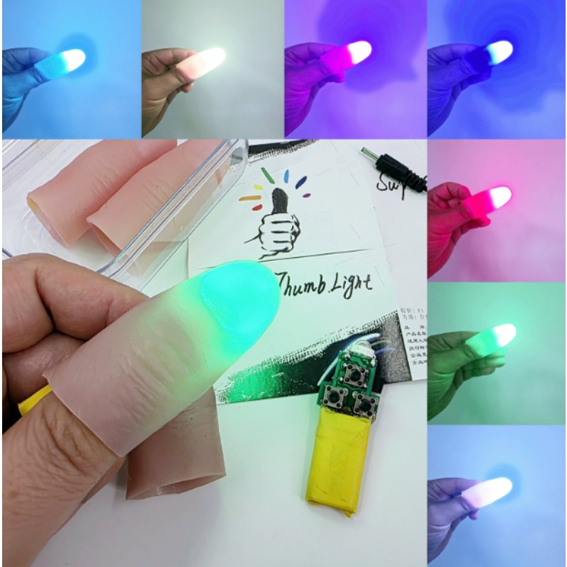 Thumb Tip Magic Trick Set - 7 ألوان ضوء زوج مجموعة شحن