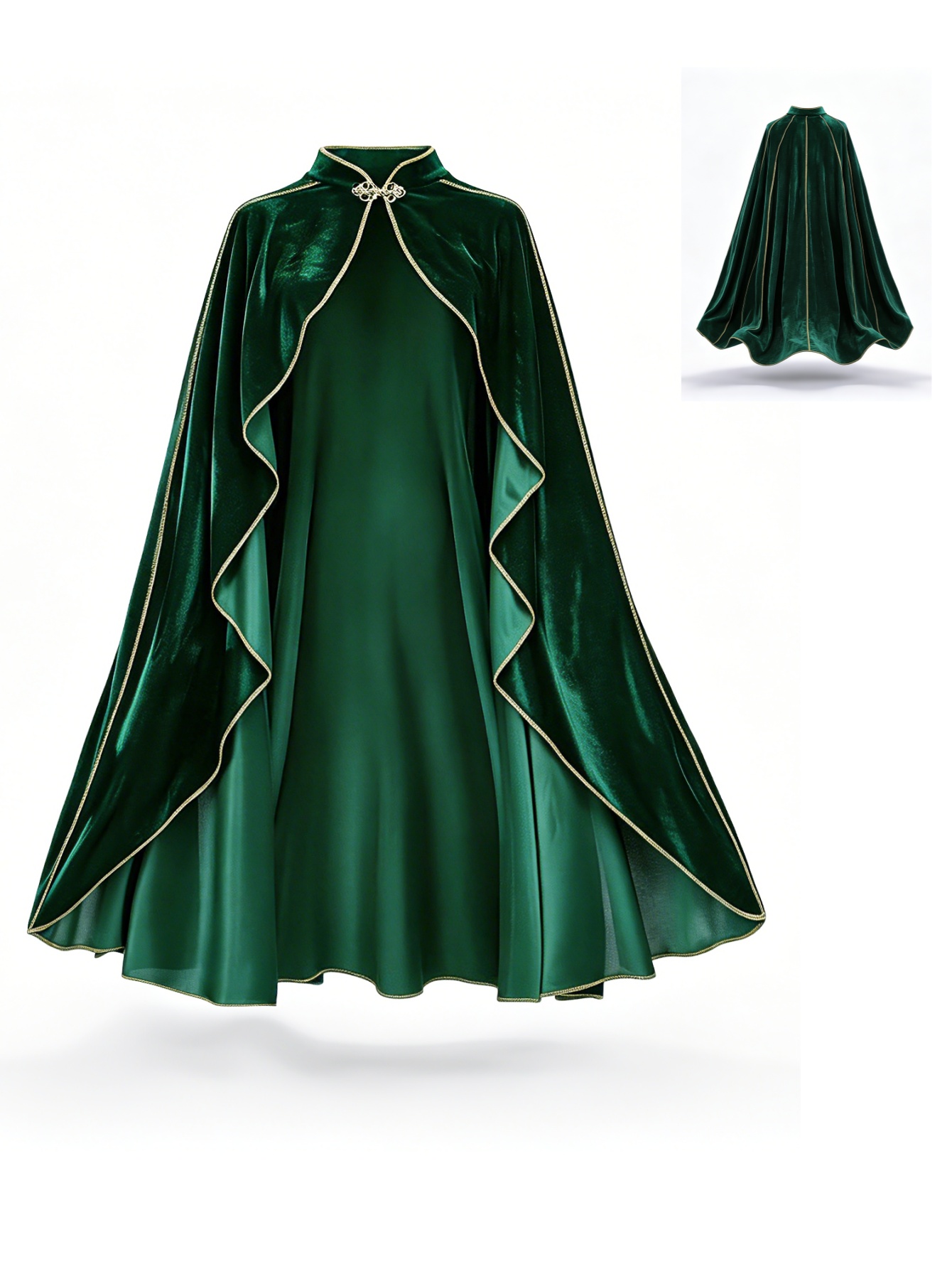 Medieval Renaissance Dress Women - عباءة نسائية من المخمل الأخضر بتصميم