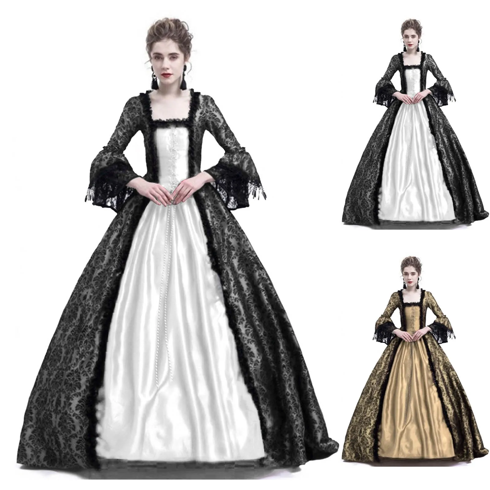 Medieval Renaissance Dress Women - فستان تنكري نسائي للهالوين بتصميم القصر،