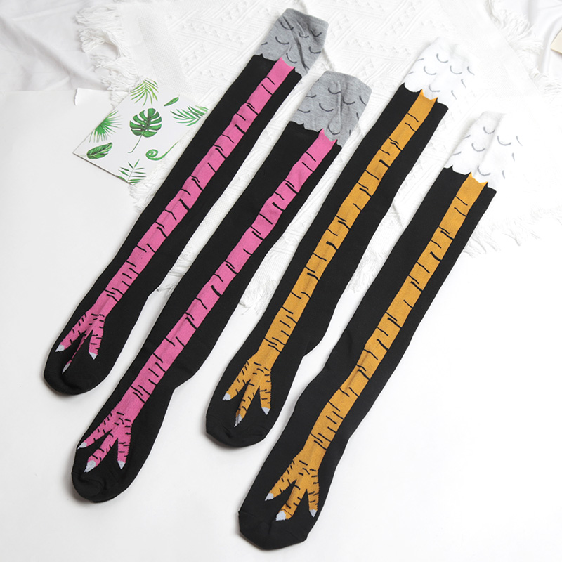 1Pairs النساء طباعة جوارب طويل - مراجعة Funny Chicken Leg Socks وسعره