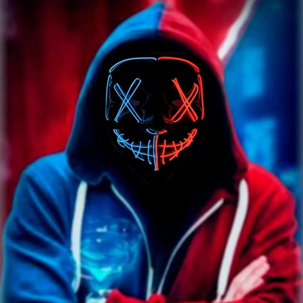 هالوين متوهجة مخيف قناع الوجه  - مراجعة Led Purge Mask Halloween وسعره