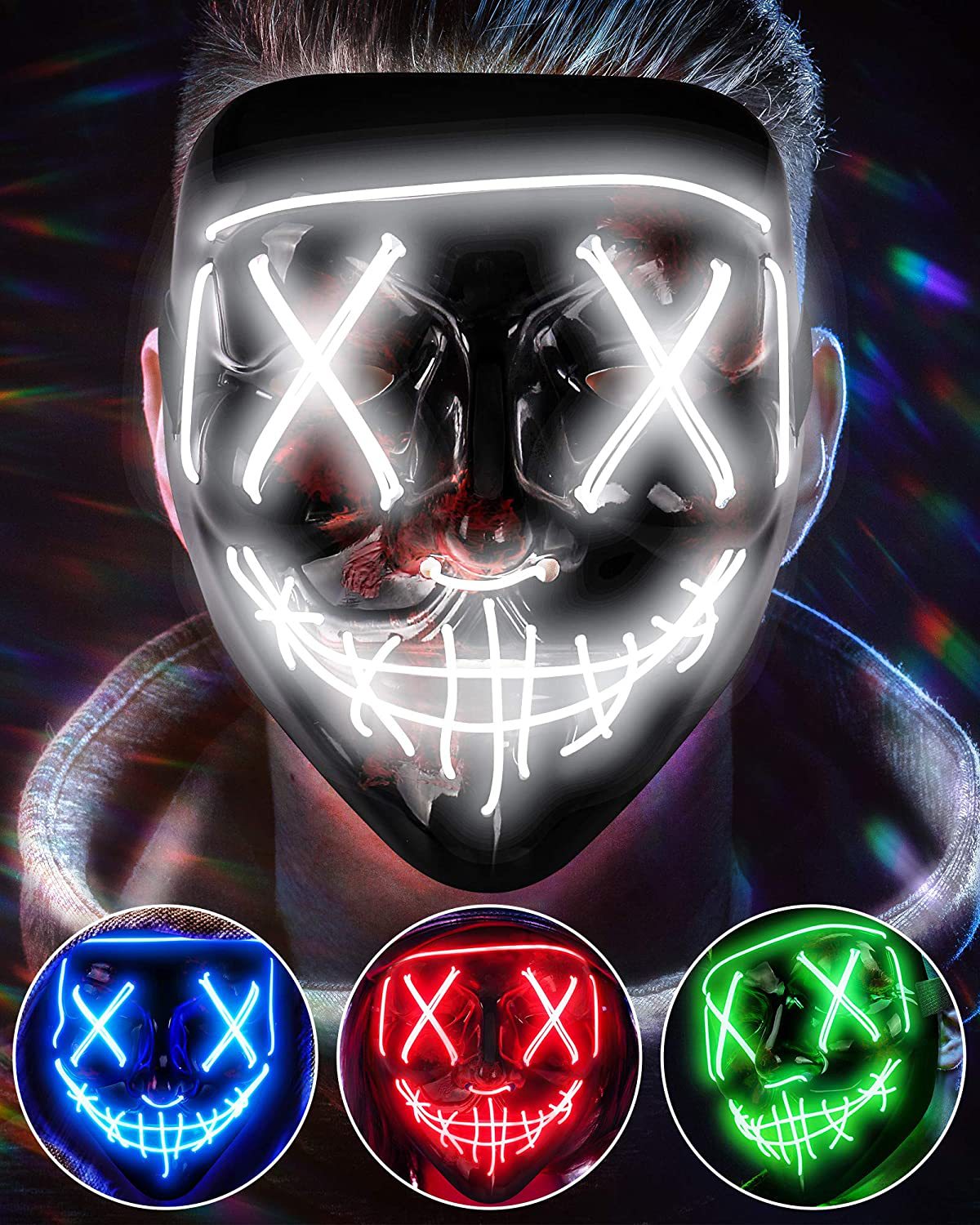 قناع متوهج مخيف لاسلكي ، تطهير - مراجعة Led Purge Mask Halloween وسعره
