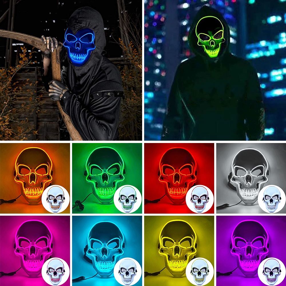 قناع جمجمة مرعب للهالوين مع إض - مراجعة Led Purge Mask Halloween وسعره