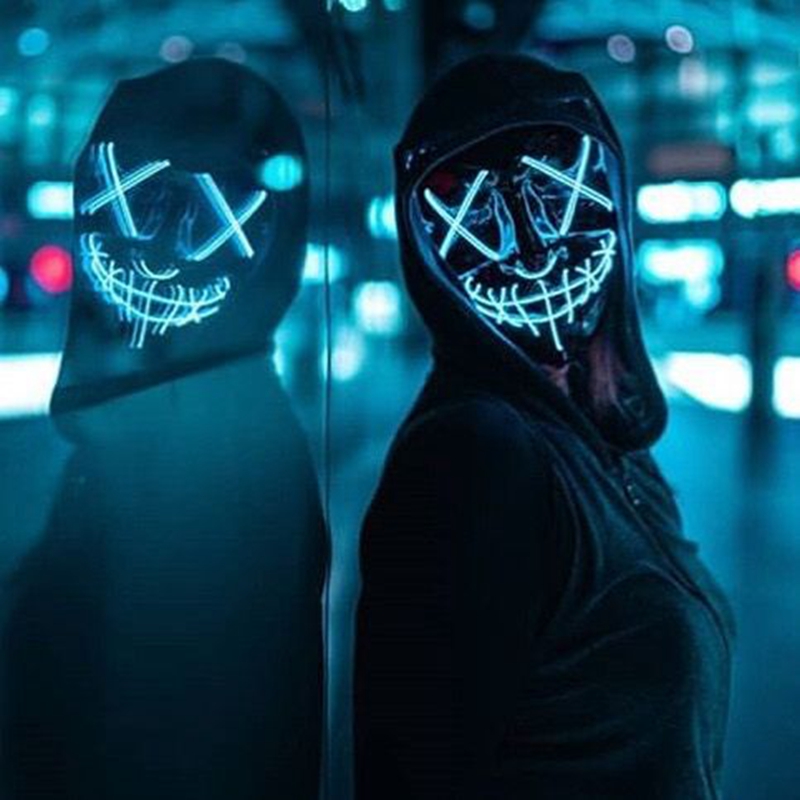 1P مخيف هالوين Colplay تضيء تط - مراجعة Led Purge Mask Halloween وسعره
